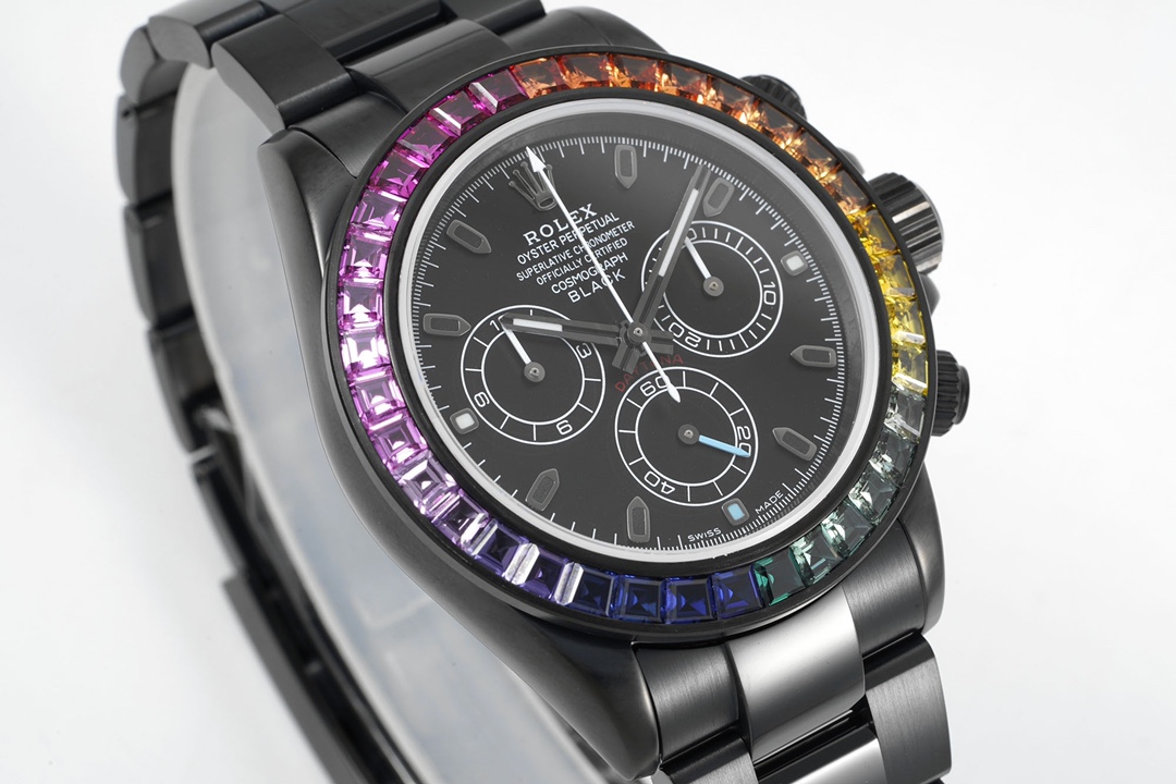 Rolex Daytona Blaken with Black DLC Coating - Modified Rainbow Diamond - Black(1:1 replica)