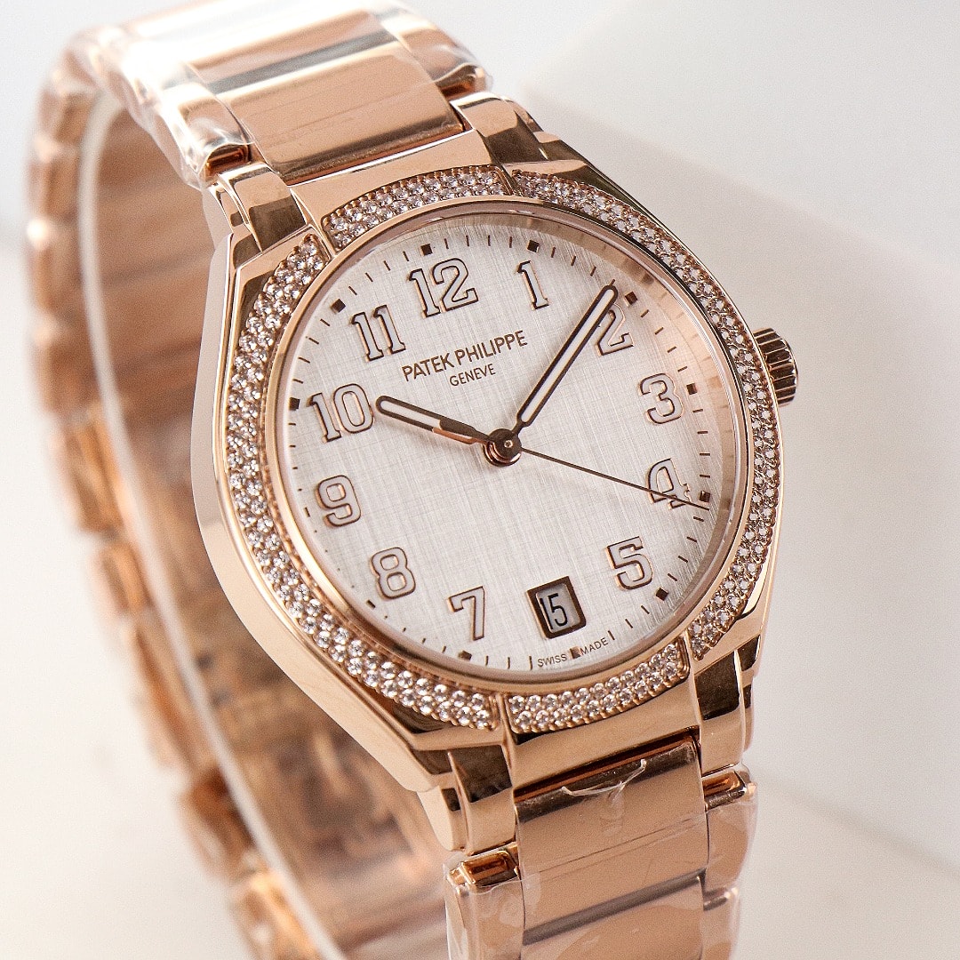 Fake Diamond Watch Replica Patek Philippe Twenty~4 Ladies Rose Gold Silver Dial 7300/1200R-010(1:1 replica)