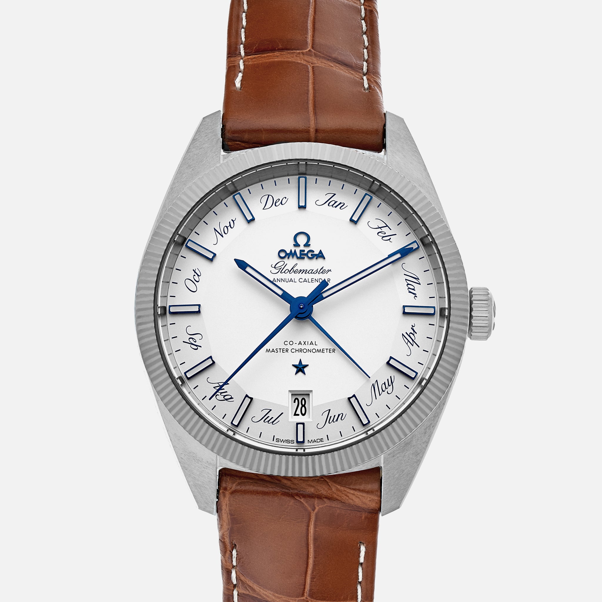 Constellation Globemaster Co-Axial Master Chronometer Annual Calendar 41mm White Dial On Leather Strap(1:1 replica)