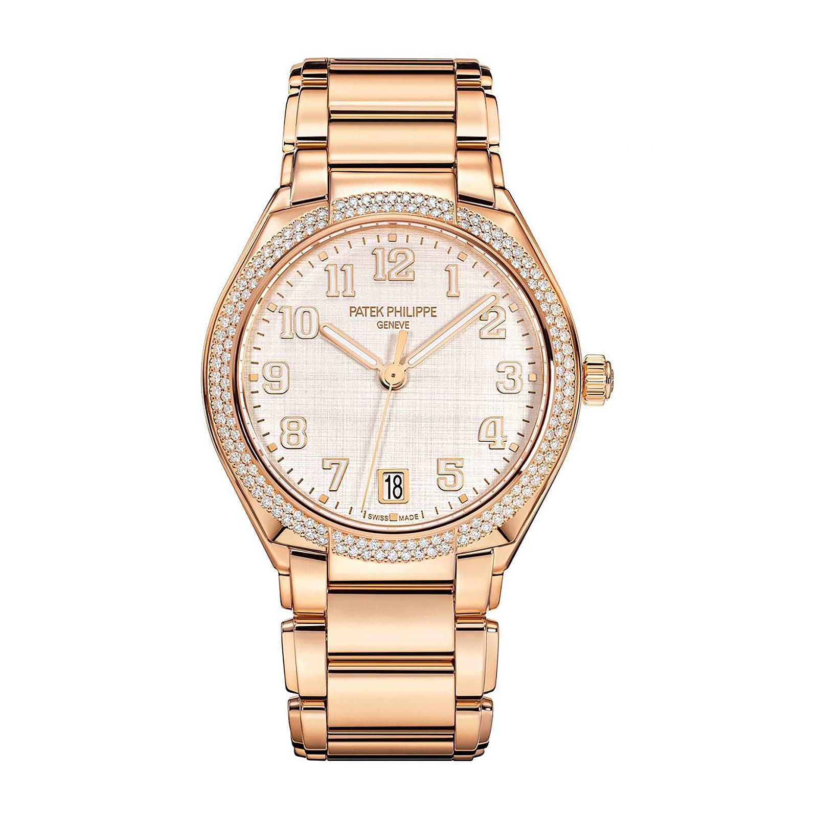 Fake Diamond Watch Replica Patek Philippe Twenty~4 Ladies Rose Gold Silver Dial 7300/1200R-010(1:1 replica)