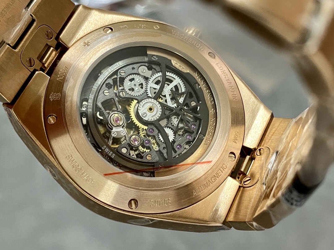 Fake Vacheron Constantin Replica Watch Overseas perpetual calendar ultra-thin skeleton Boutique Exclusive 41.5 MM PINK GOLD 4300V/220R-B642(1:1 replica)