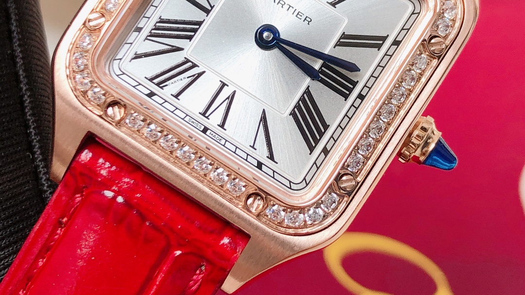 Santos Demoisell Santos Platinum Diamonds Collection - Steel Mini - Red(1:1 replica)