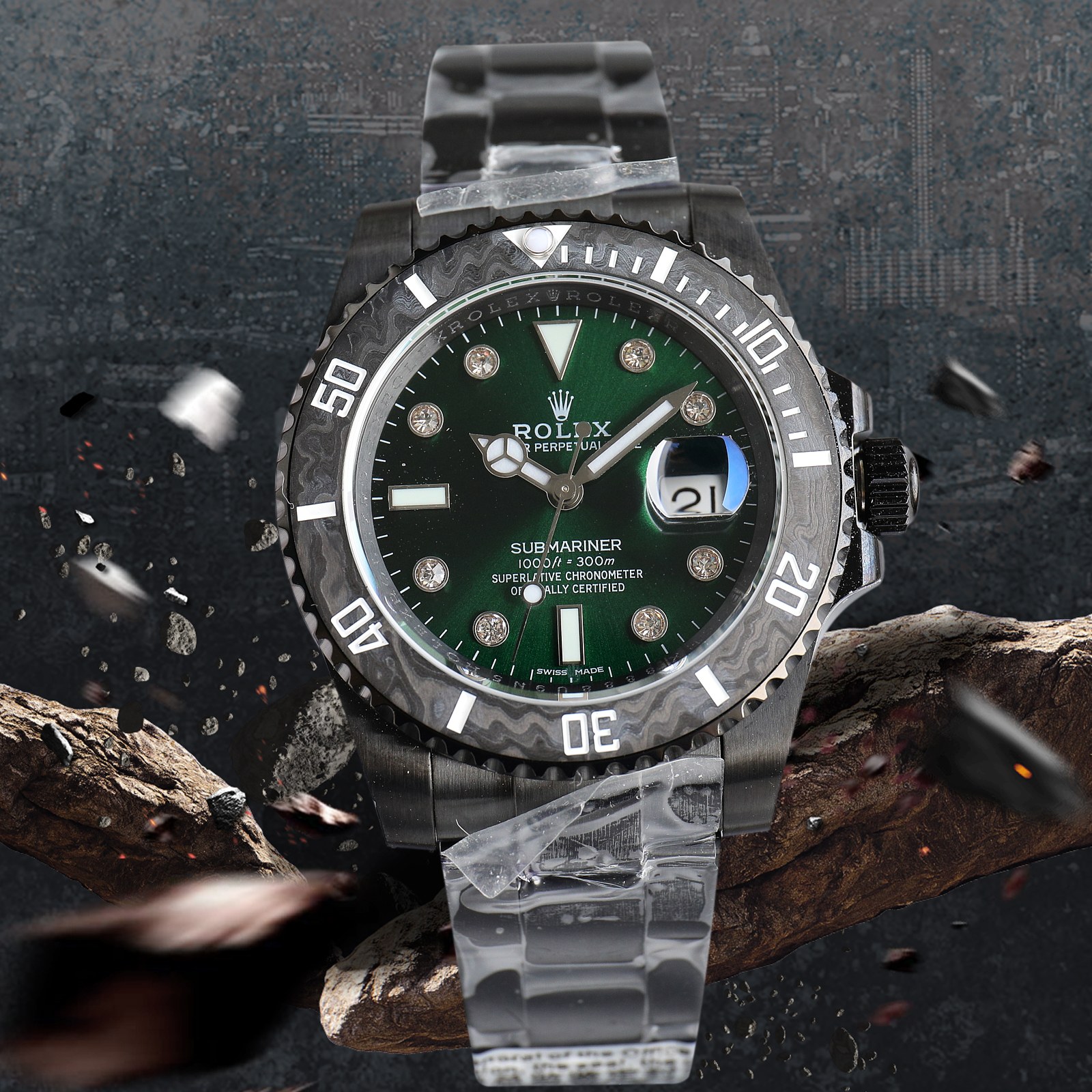 ROLEX Rolex Customized Submariner-Diamond Dial-Carbon Fiber Bezel-Black Green(1:1 replica)