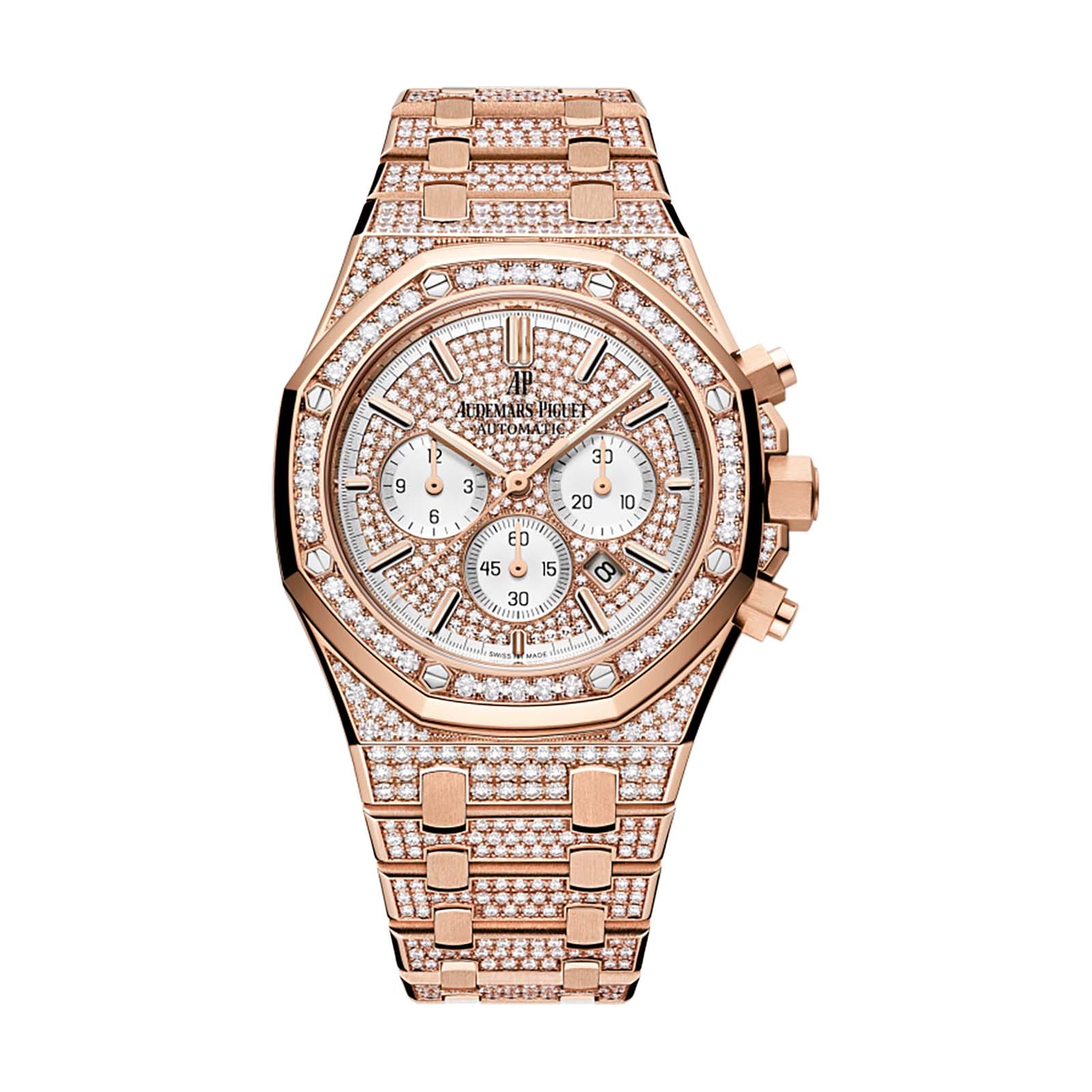 Audemars Piguet replica 26322OR.ZZ.1222OR.01 Royal Oak Chronograph 41mm Diamond Pave Index Rose Gold Diamond Set(1:1 replica)
