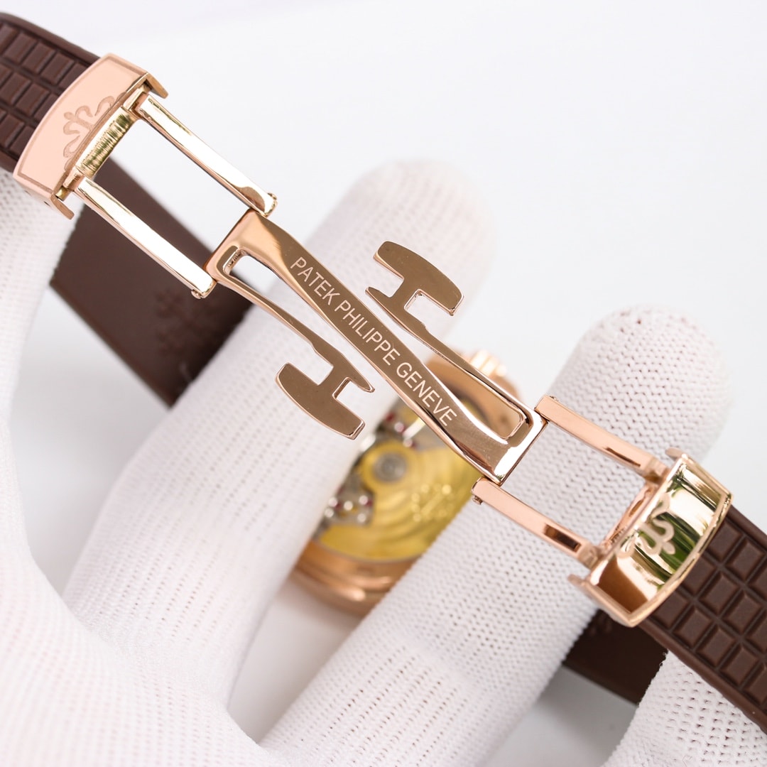 Fake Patek Philippe Replica Watch Aquanaut Ladies Embossed Brown Arabic Diamond Bezel Rose Gold Composite 35.6mm 5068R-001 TWF(1:1 replica)