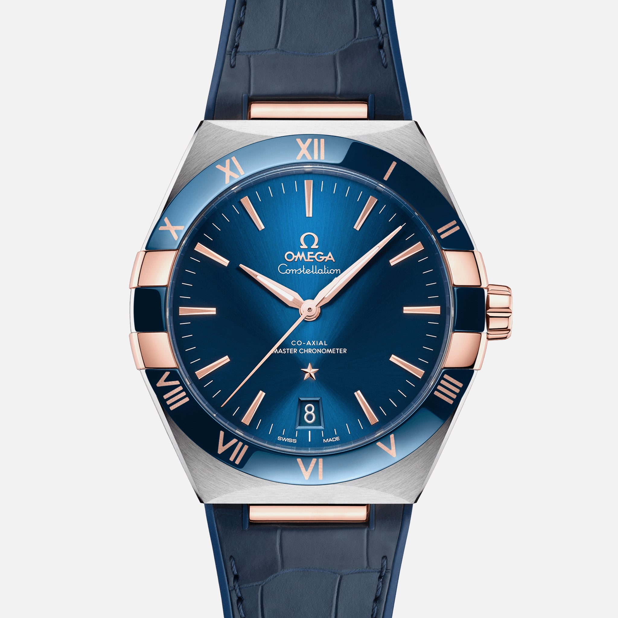 Constellation Co-Axial Master Chronometer 41mm Sedna Gold Two-Tone Blue Dial On Leather Strap(1:1 replica)