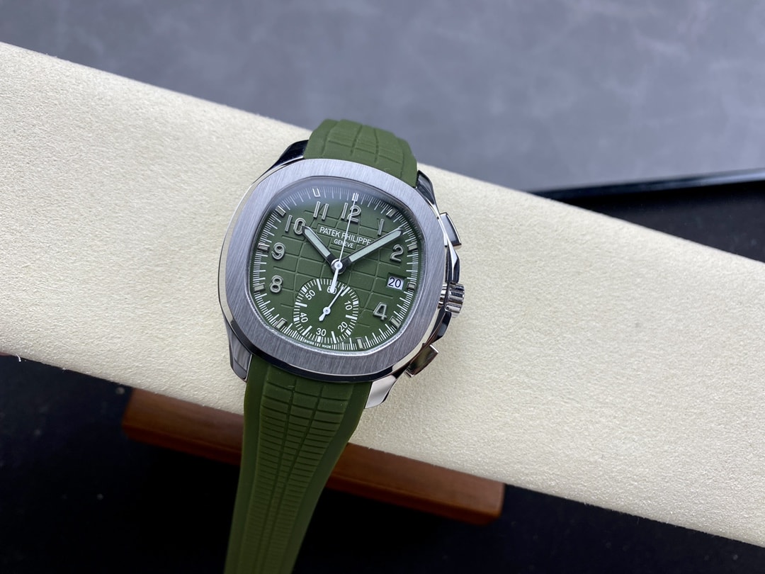 Fake Patek Philippe Replica Watch Aquanaut Chronograph White Gold Khaki Green Dial 5968G-010 GRF(1:1 replica)