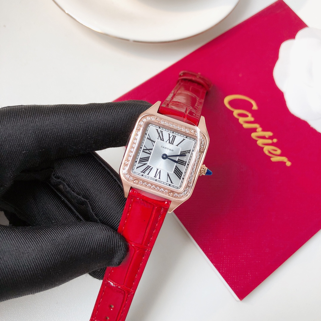 Santos Demoisell Santos Platinum Diamonds Collection - Steel Mini - Red(1:1 replica)