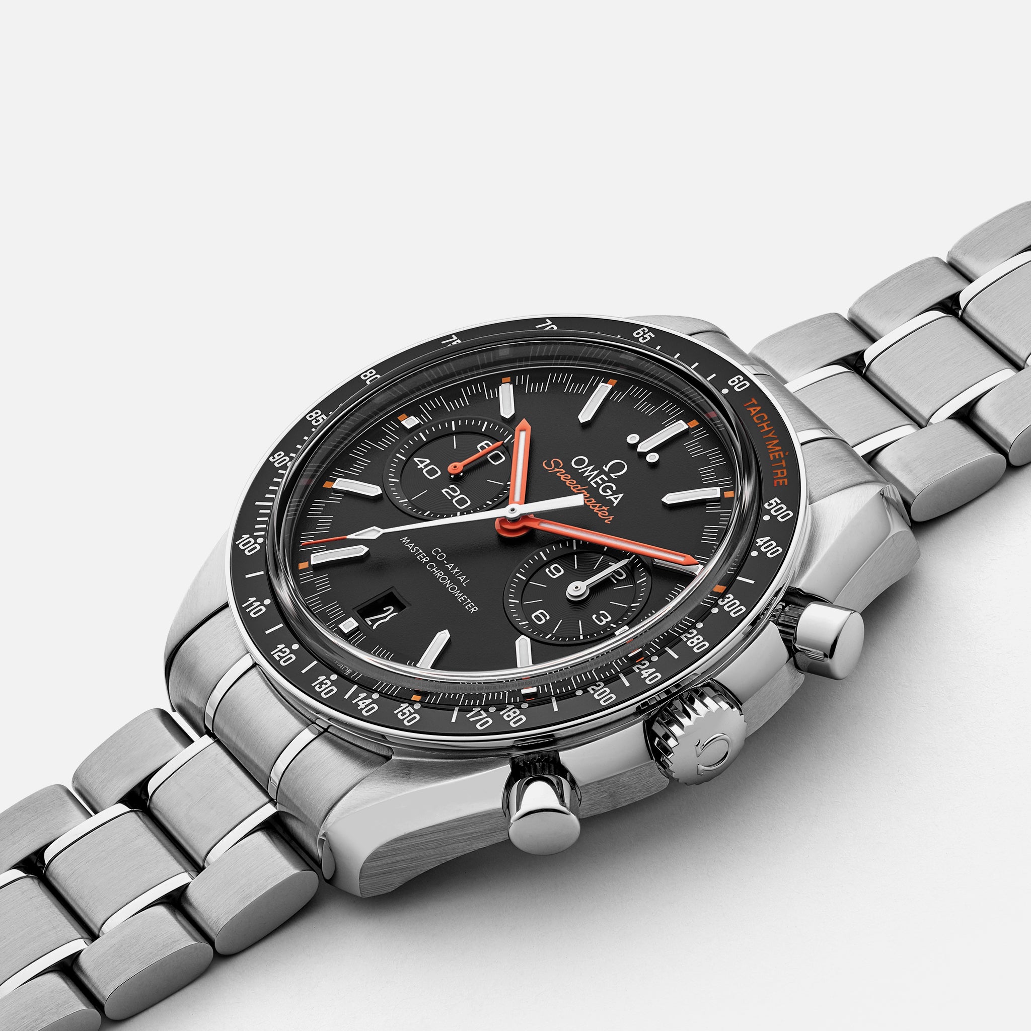 Speedmaster Racing Co-Axial Master Chronometer Chronograph 44.25mm Black Dial With Orange Accents On Bracelet(1:1 replica)