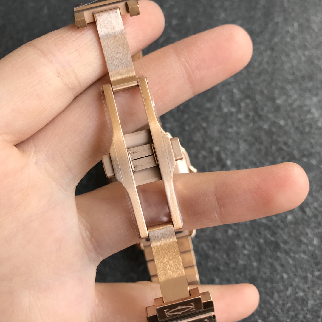 Fake cartier watch Santos large model mechanical movement Silver Dial Rose Gold WGSA0018(1:1 replica)