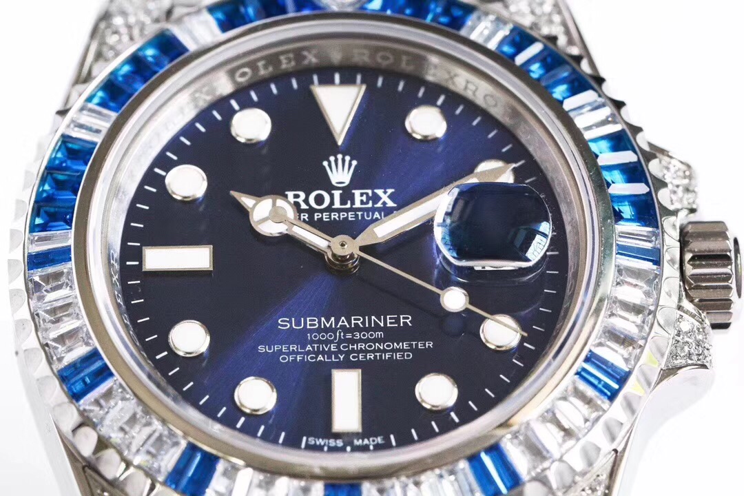 Rolex Submariner Customized with Diamonds-Blue Diamonds-40MM(1:1 replica)
