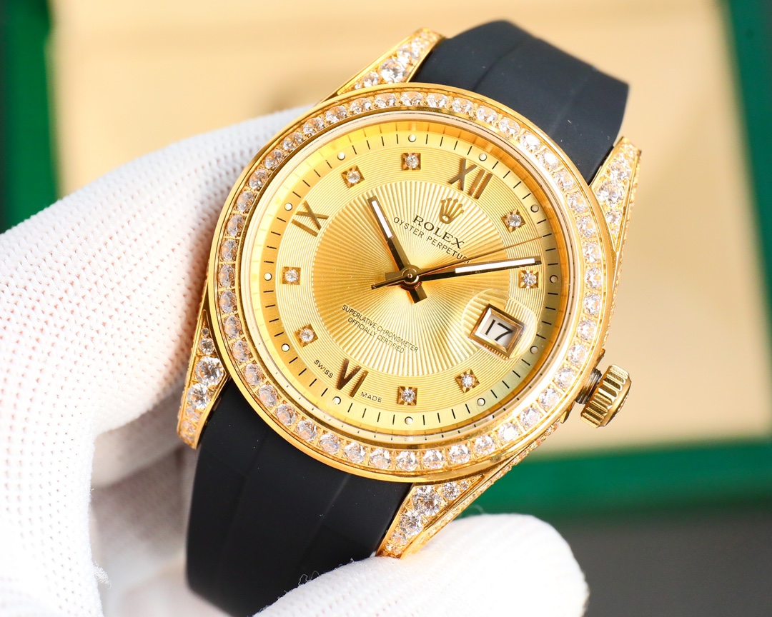 Rolex Logbook Full Luxury-Roman Diamond Dial-18k Nano-Technology 41MM-Golden(1:1 replica)