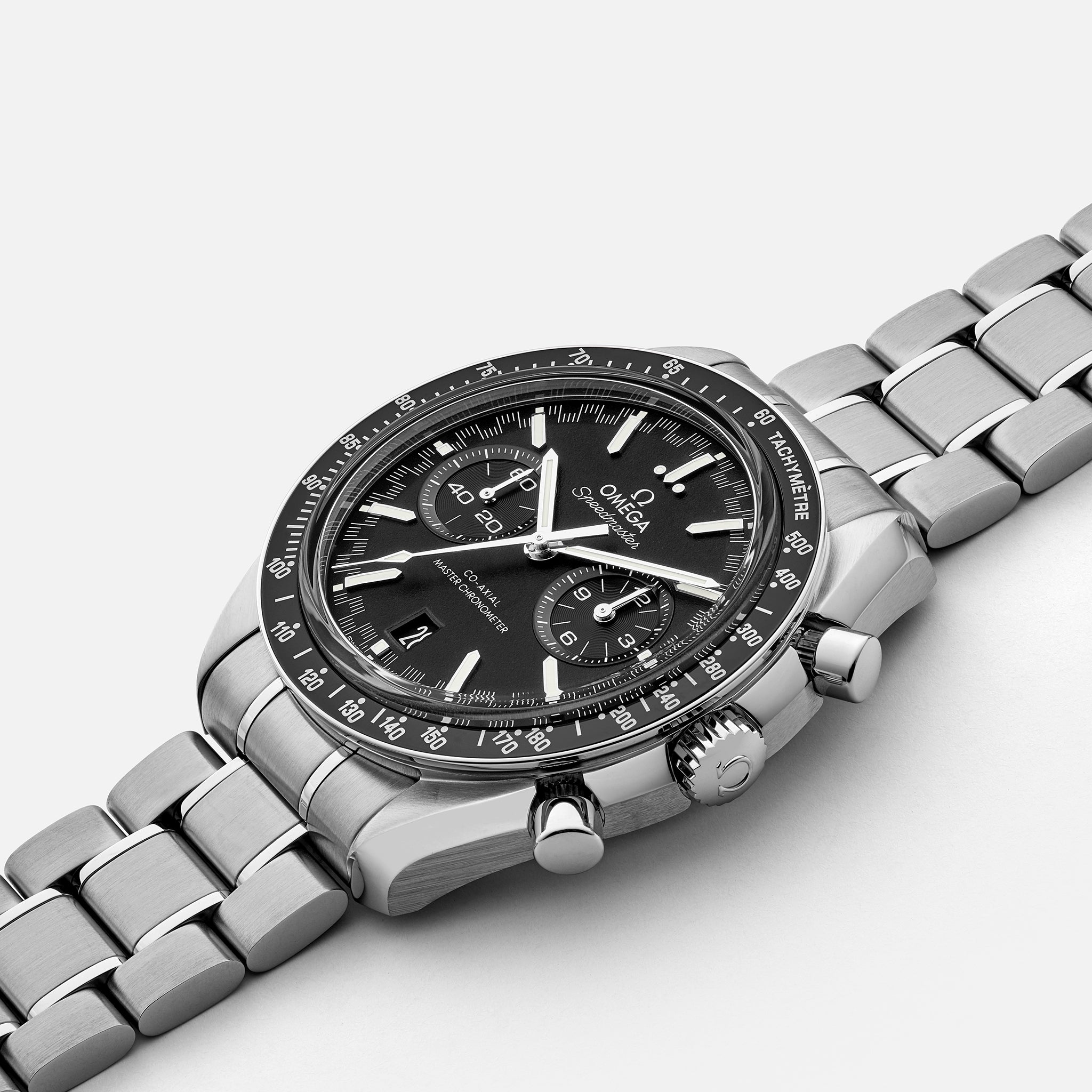 Speedmaster Racing Co-Axial Master Chronometer Chronograph 44.25mm Black Dial With White Accents On Bracelet(1:1 replica)
