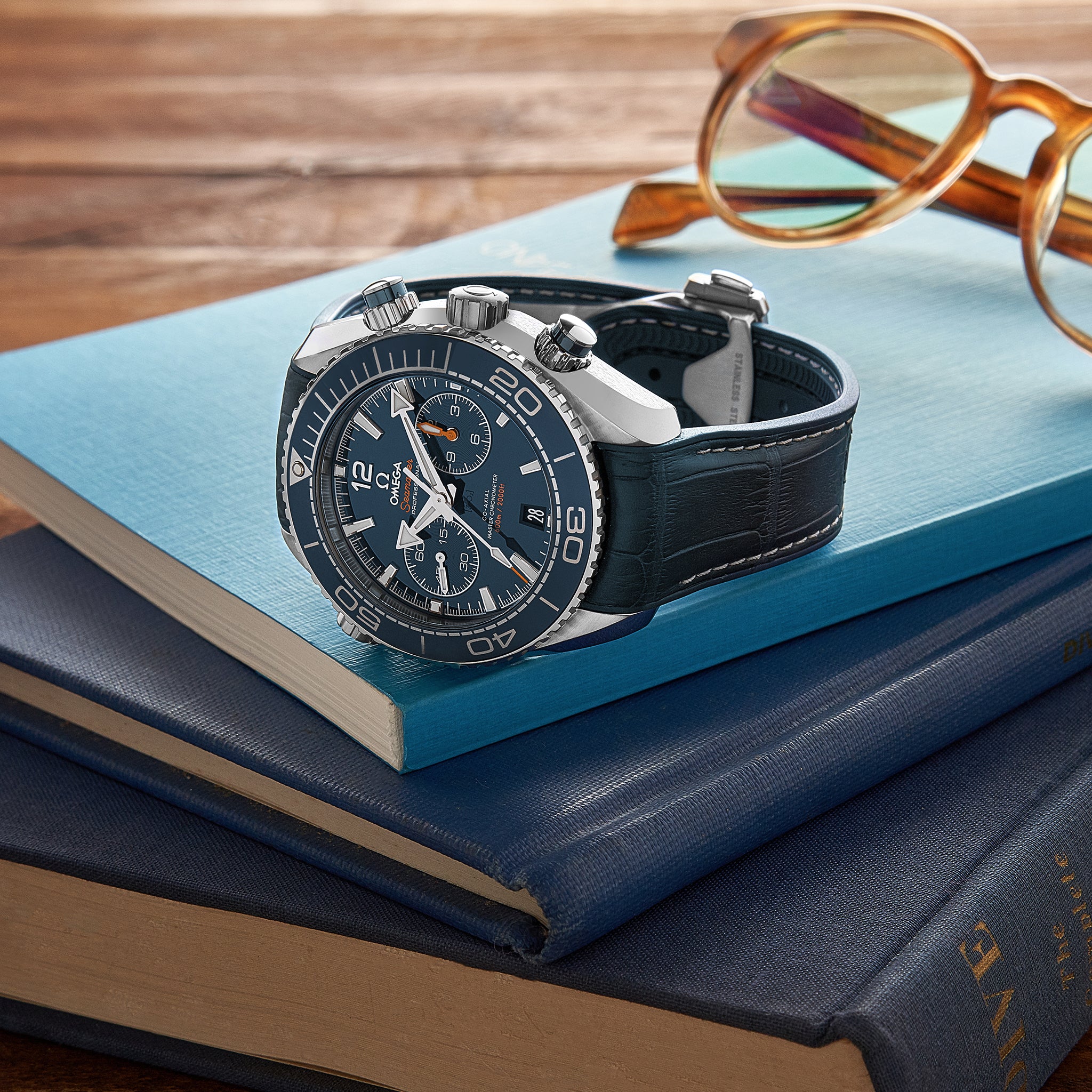 Seamaster Planet Ocean 600M Co-Axial Master Chronometer Chronograph 45.5mm Blue Dial On Leather Strap With Rubber Lining(1:1 replica)