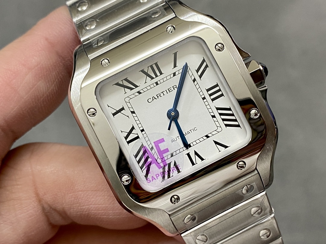Fake Cartier watch Santos medium model Manufacture mechanical movement Steel Silver Dial WSSA0029 AF(1:1 replica)