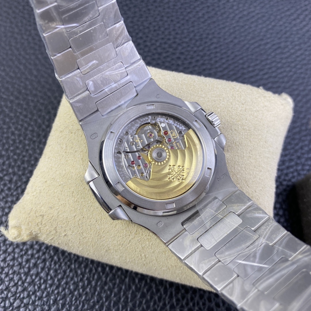 Fake diamond watch Patek Philippe Replica Nautilus Date Sweep Seconds White Gold/Diamonds Dial & Bezel 5719/10G-010 TWF(1:1 replica)