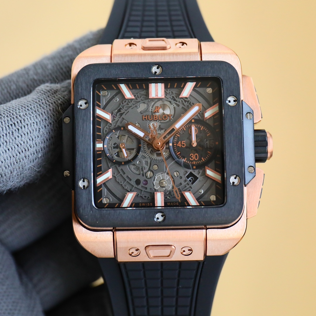 HUBLOT SQUARE BANG UNICO 45mm Rubber Strap(1:1 replica)