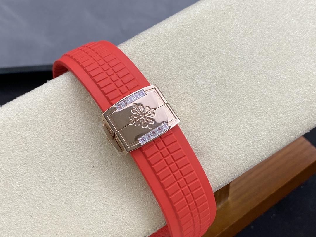 Fake Patek Philippe Replica Watch Aquanaut Luce Rainbow Chronograph Rose Gold Diamond/Gems Mother of Pearl Sapphire 7968/300R-001(1:1 replica)