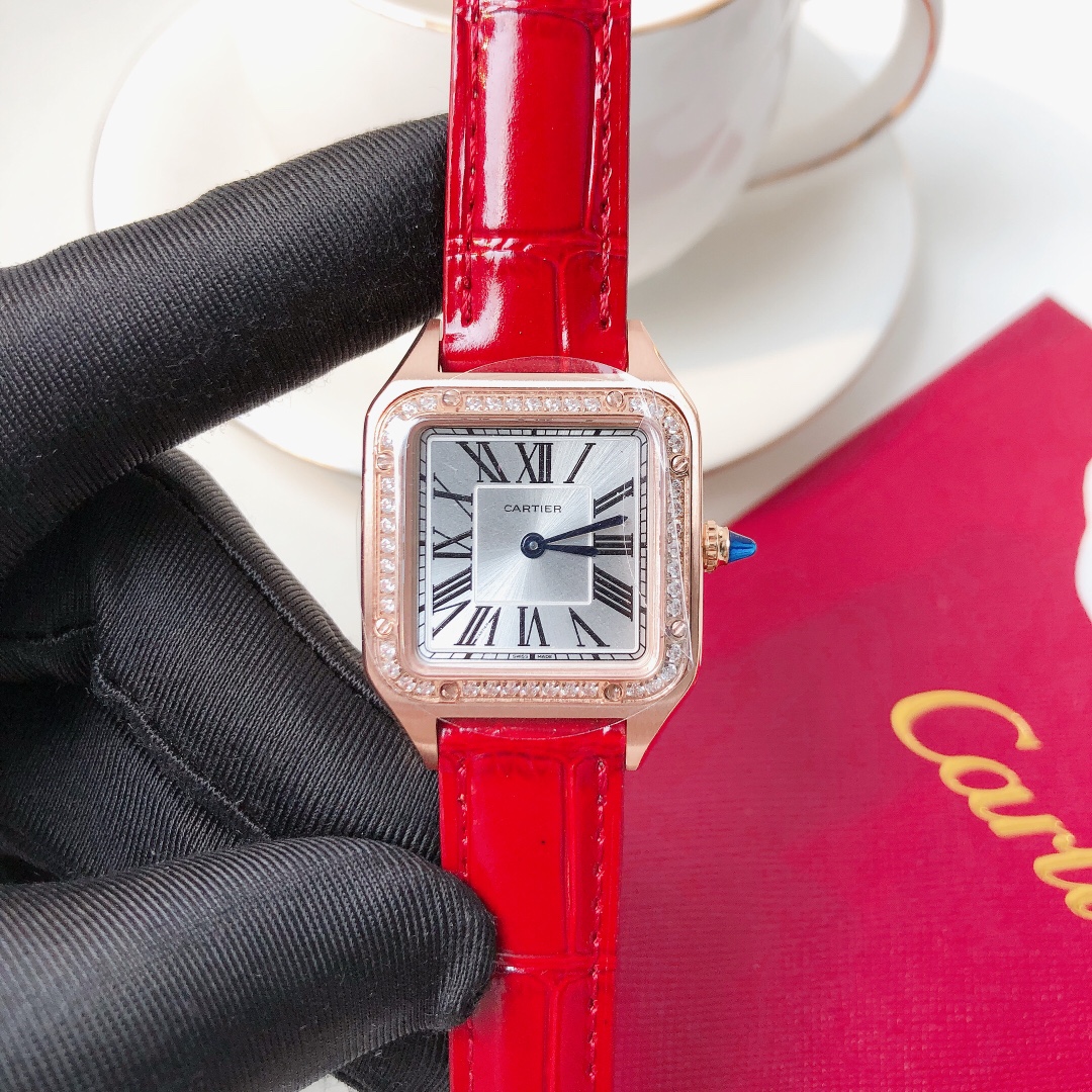 Santos Demoisell Santos Platinum Diamonds Collection - Steel Mini - Red(1:1 replica)