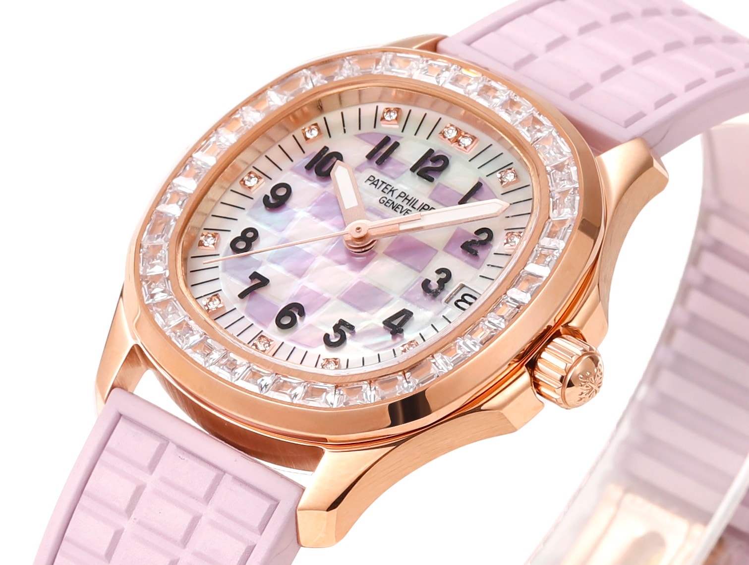 Fake Patek Philippe Replica Watch Aquanaut Luce Haute Joaillerie Rose Gold Diamonds Mother of Pearl Beige Diamond Dial 5072R-001 TC(1:1 replica)