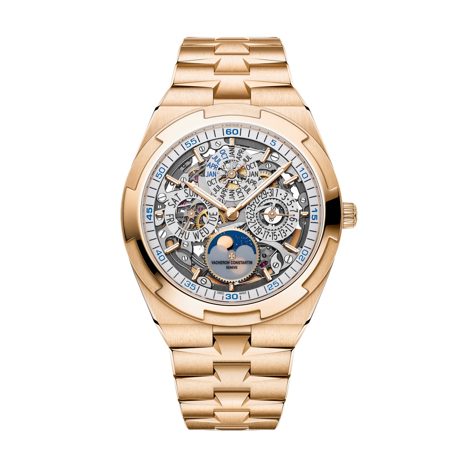 Fake Vacheron Constantin Replica Watch Overseas perpetual calendar ultra-thin skeleton Boutique Exclusive 41.5 MM PINK GOLD 4300V/220R-B547(1:1 replica)
