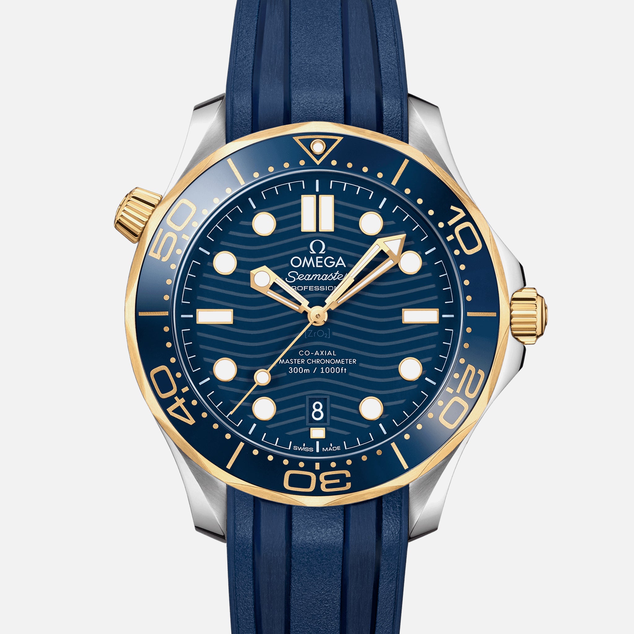 Seamaster Diver 300M Co-Axial Master Chronometer 42mm Two-Tone Yellow Gold Blue Dial On Rubber Strap(1:1 replica)