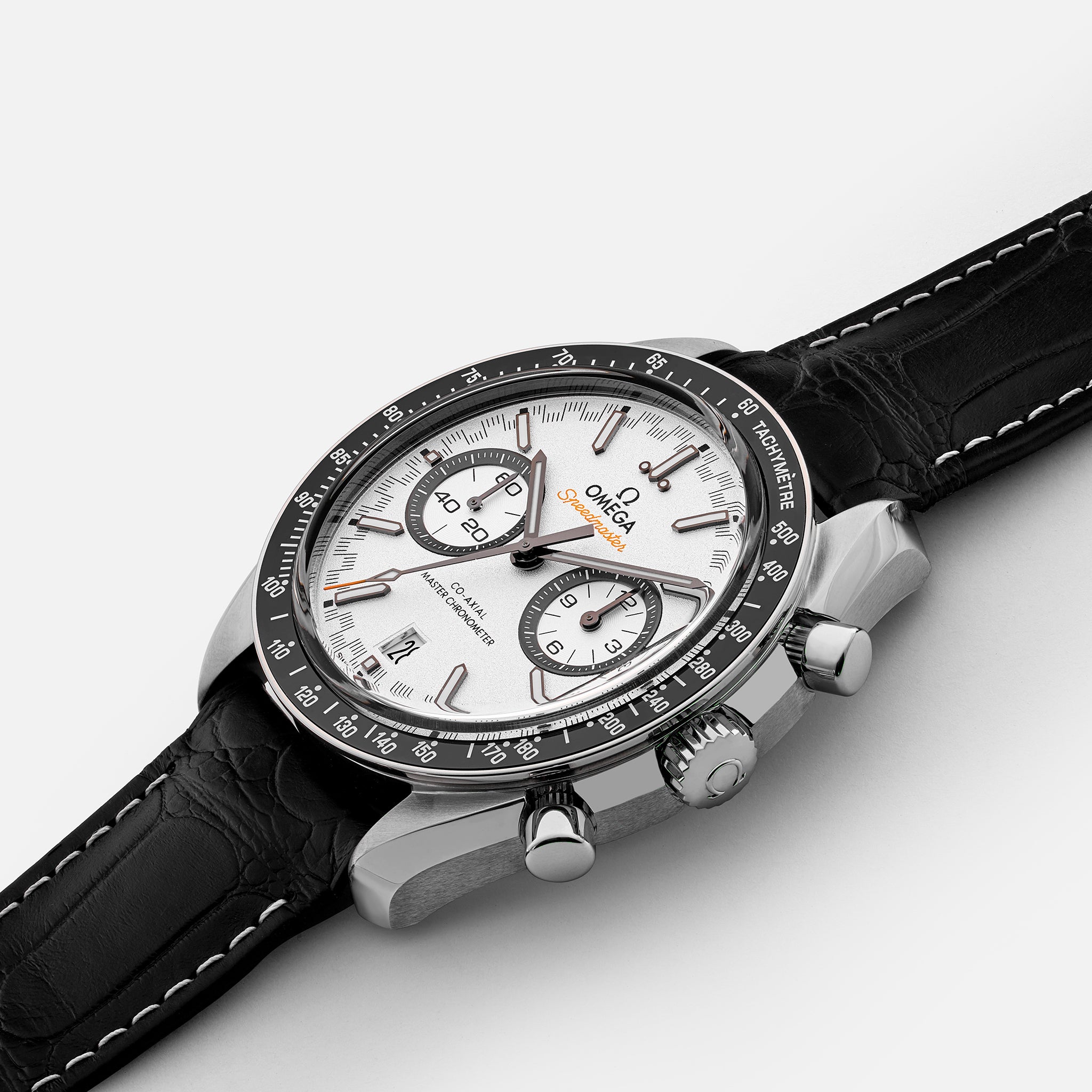 Speedmaster Racing Co-Axial Master Chronometer Chronograph 44.25mm White Dial On Strap(1:1 replica)