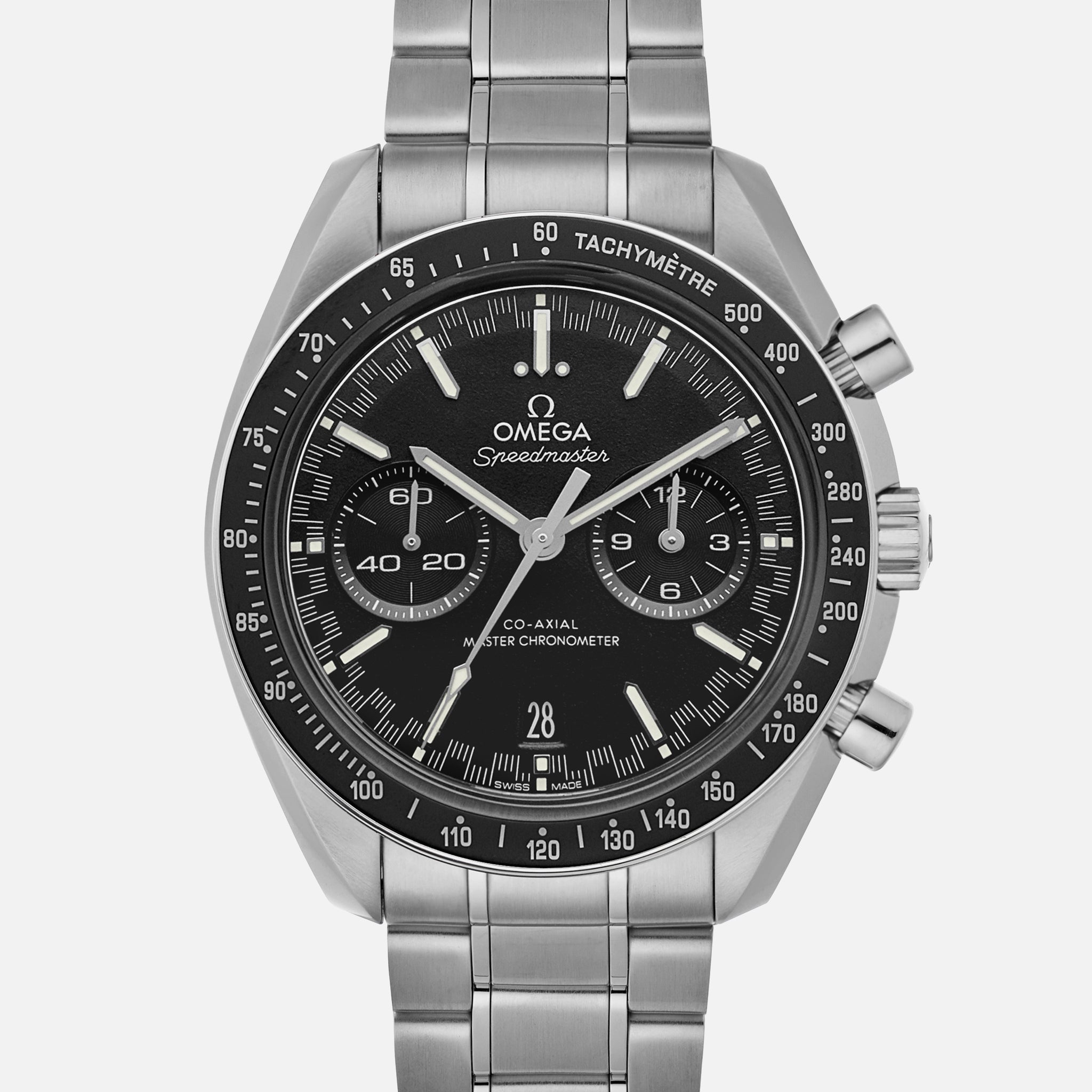 Speedmaster Racing Co-Axial Master Chronometer Chronograph 44.25mm Black Dial With White Accents On Bracelet(1:1 replica)