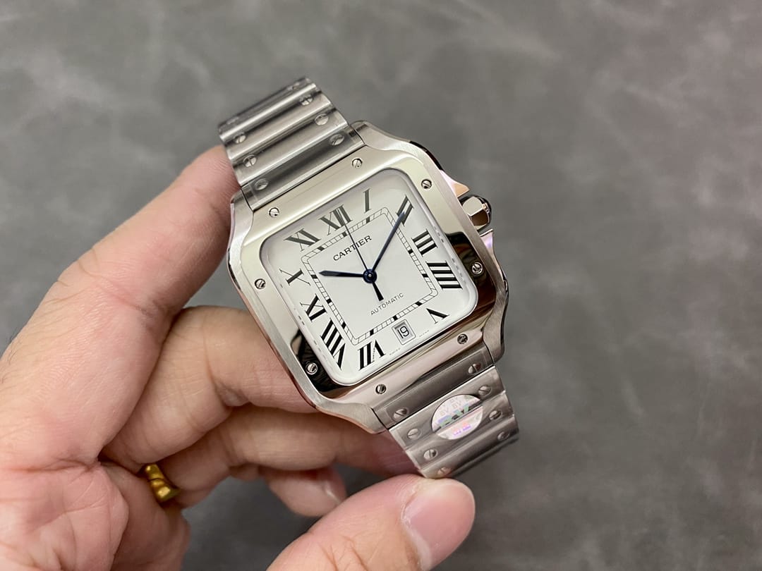 Fake cartier watch Santos large model mechanical movement Silver Dial Stainless Steel WSSA0018 BVF(1:1 replica)