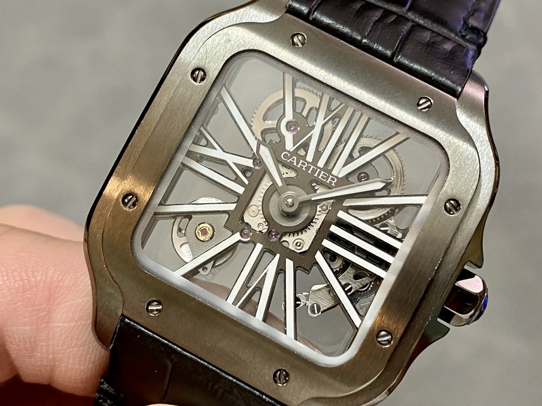 Fake Cartier watch Santos large model mechanical movement Black ADLC Steel Skeleton Dial WHSA0009 TWF(1:1 replica)