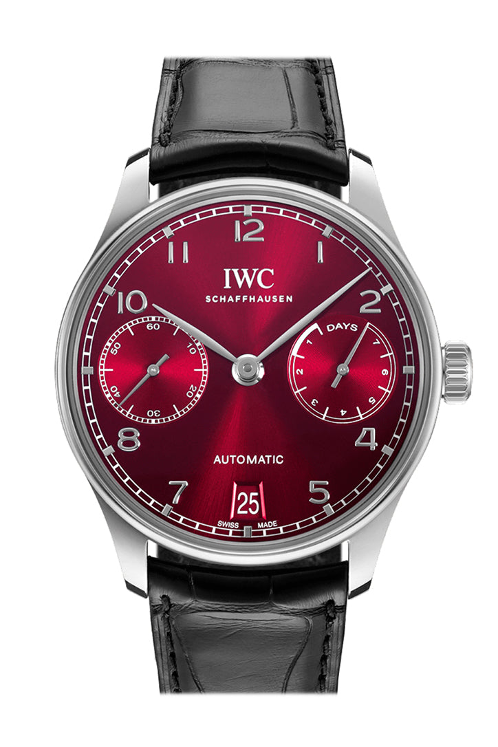 IWC Portuguese 7 Day Power Reserve Burgundy Dial Stainless steel Watch IW500714(1:1 replica)
