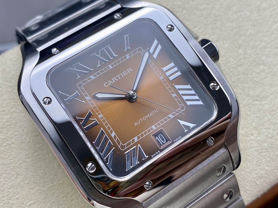 Fake Cartier Watch Santos de Cartier Large Steel Brown Dial WSSA0064-TW(1:1 replica)