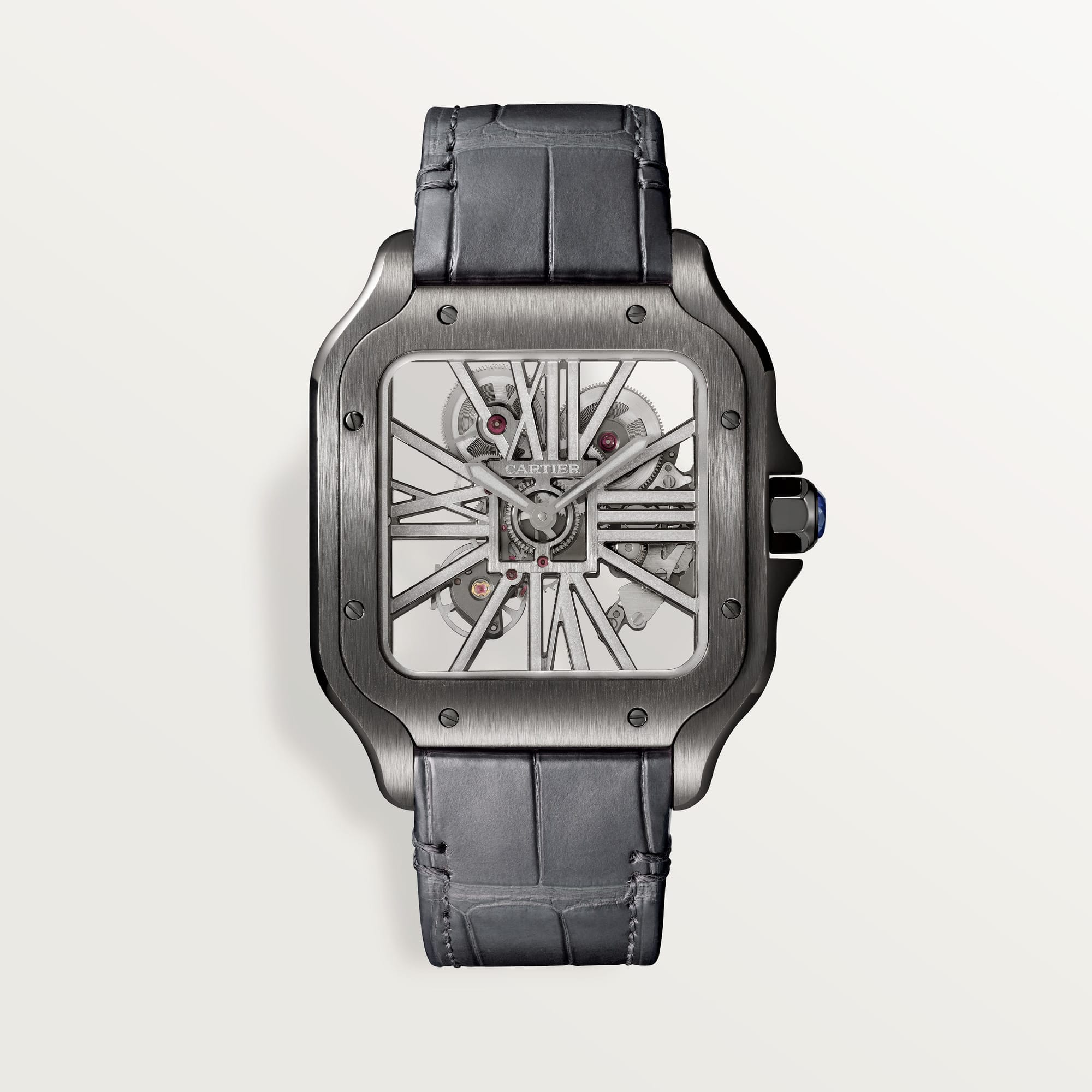 Fake Cartier watch Santos large model mechanical movement Black ADLC Steel Skeleton Dial WHSA0009 TWF(1:1 replica)