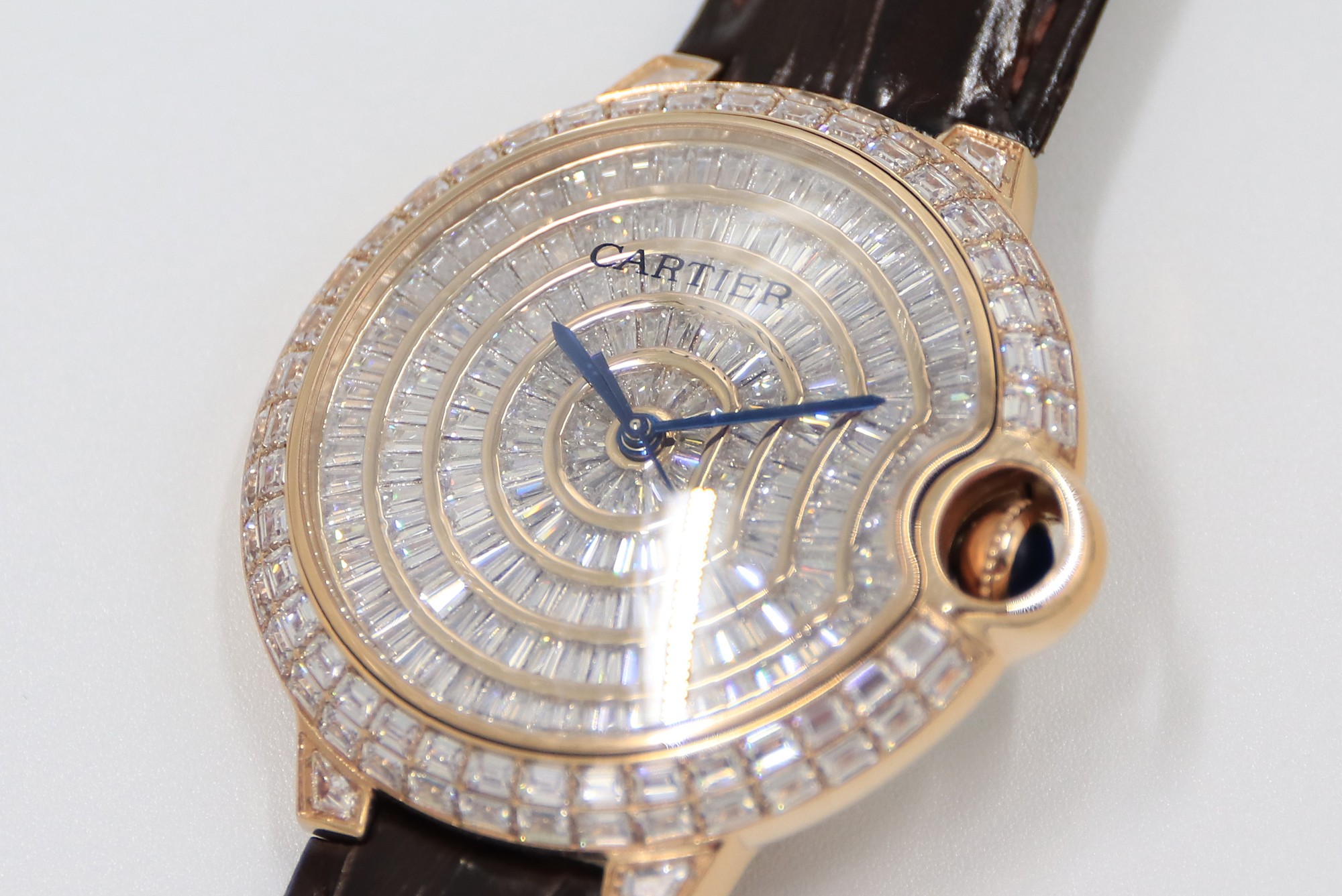 Cartier Blue Balloon Square Diamonds Full Sky Watch-Rose Gold-Leather-42mm(1:1 replica)