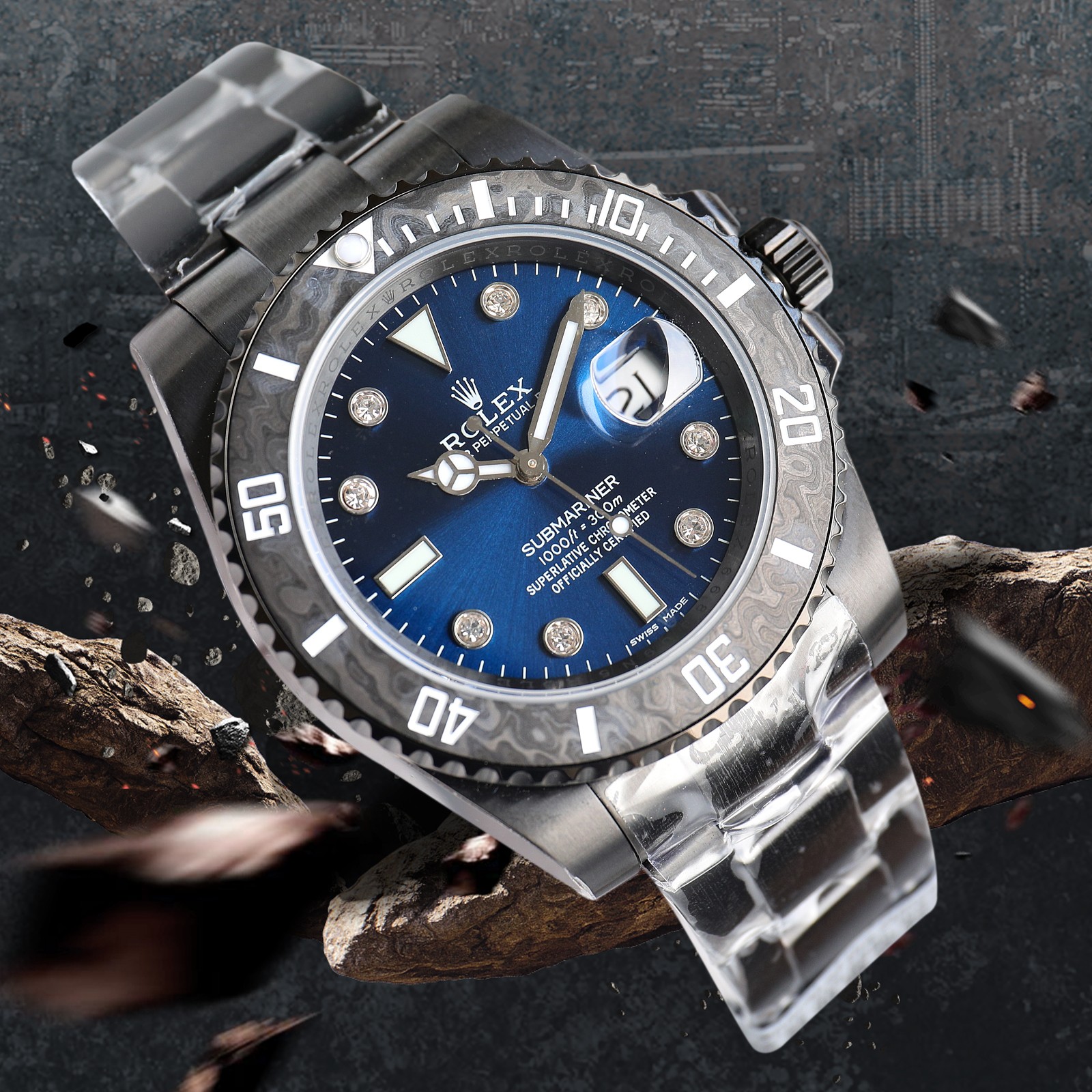 ROLEX Rolex Customized Submariner-Diamond Dial-Carbon Fiber Bezel-Black Blue(1:1 replica)