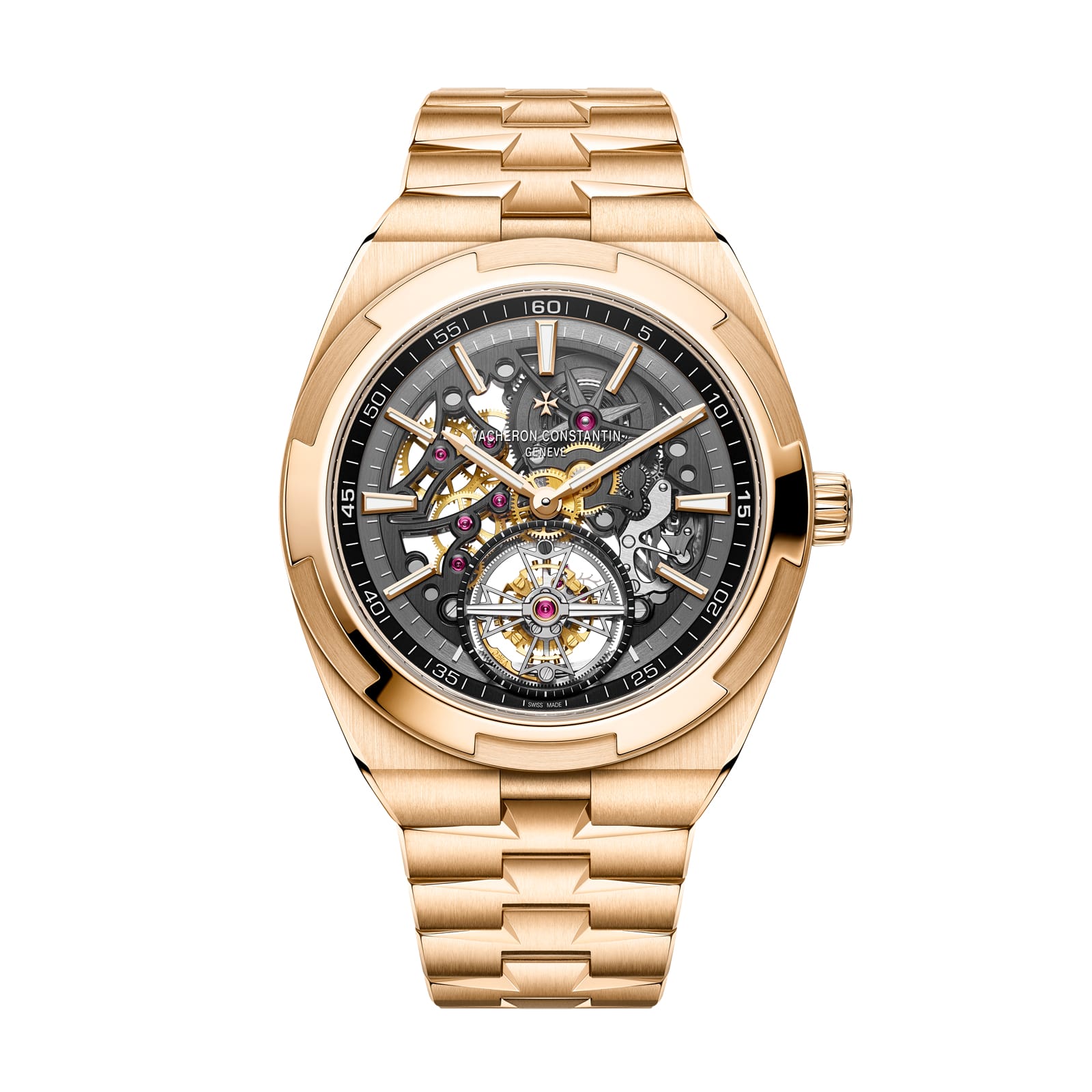 Replica Watches Fake Vacheron Constantin Overseas tourbillon skeleton 42.5 MM PINK GOLD(1:1 replica)