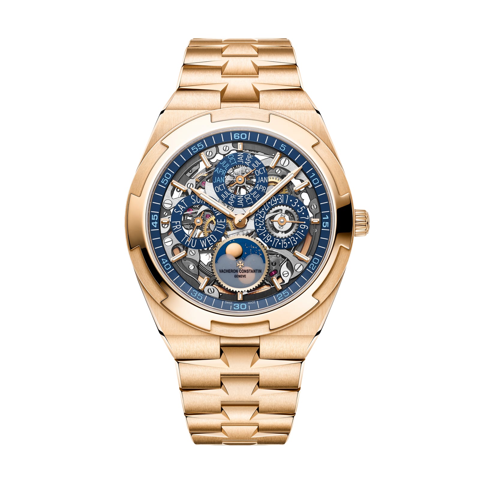 Fake Vacheron Constantin Replica Watch Overseas perpetual calendar ultra-thin skeleton Boutique Exclusive 41.5 MM PINK GOLD 4300V/220R-B642(1:1 replica)