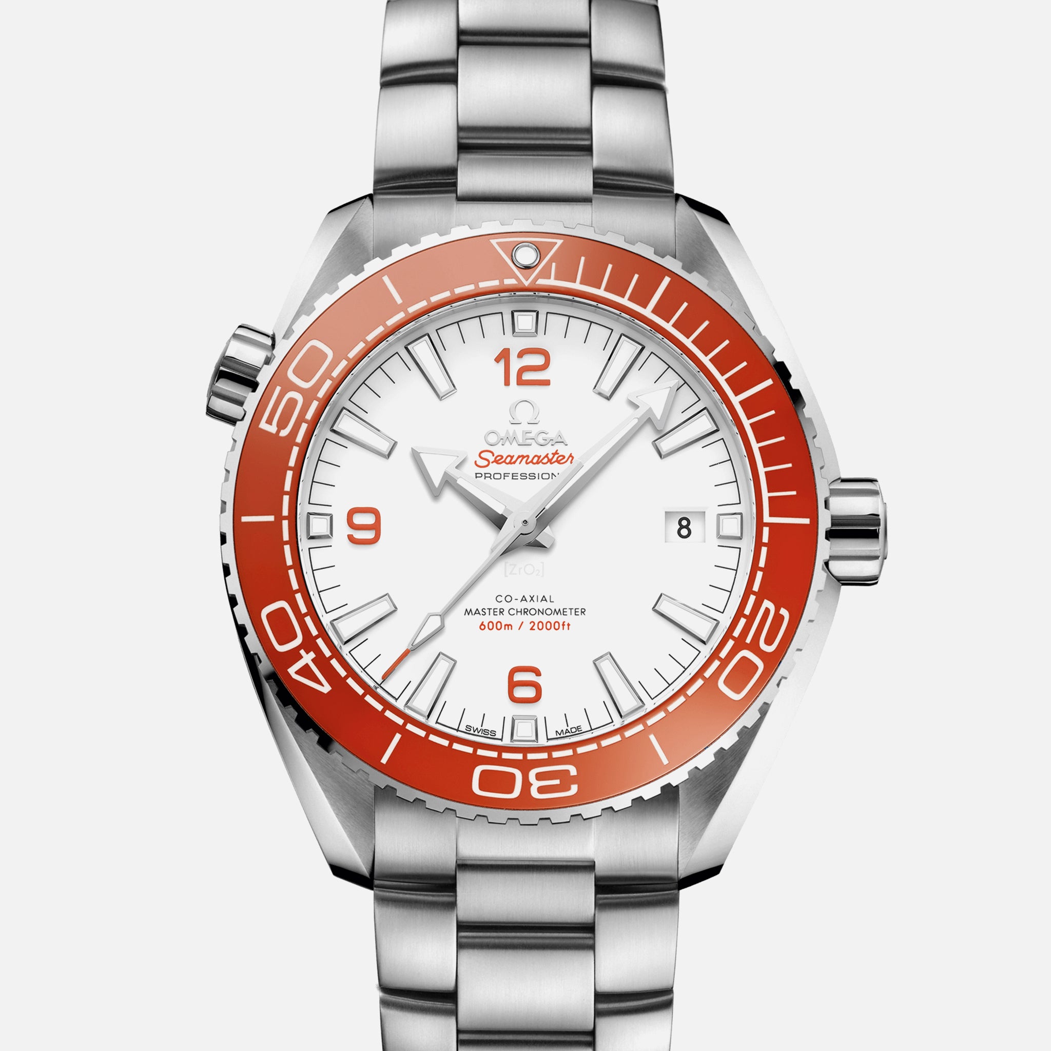 Seamaster Planet Ocean 600M Co-Axial Master Chronometer 43.5mm White Dial With Orange Bezel On Bracelet(1:1 replica)