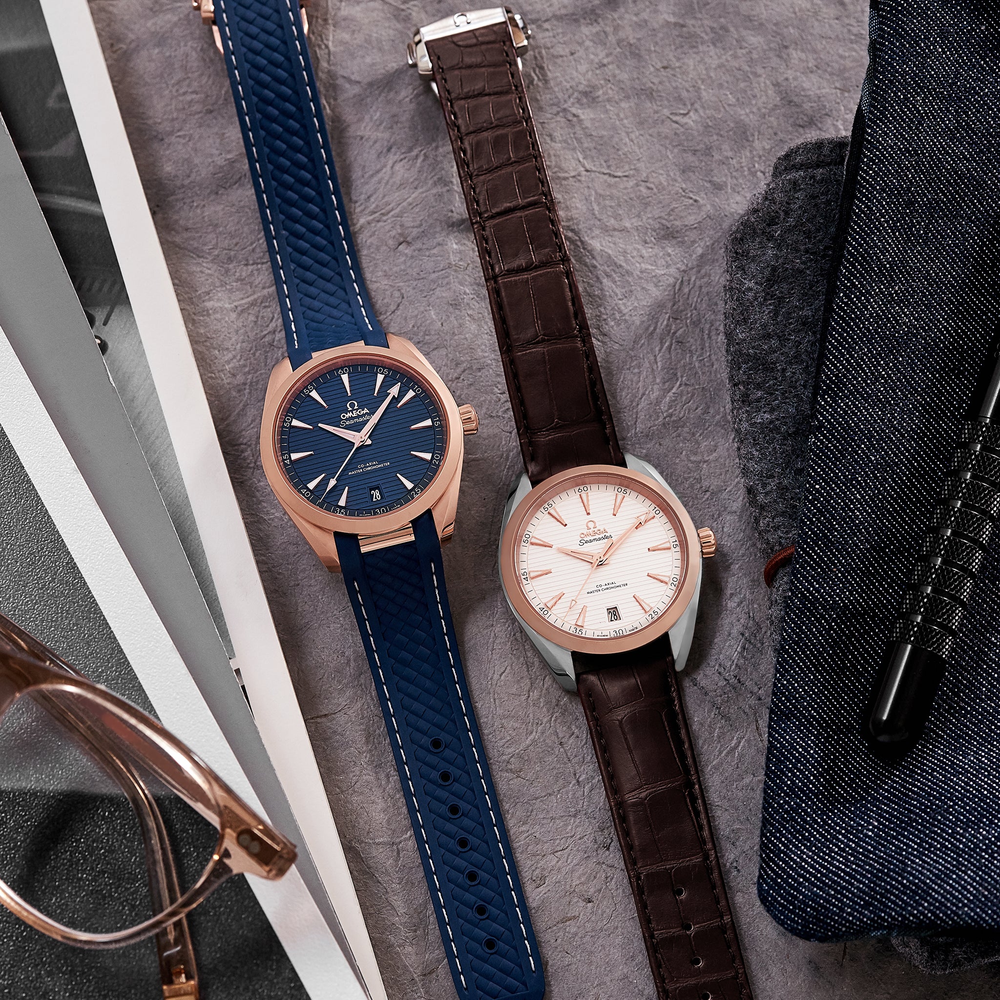 Seamaster Aqua Terra 150M Co-Axial Master Chronometer 41mm Sedna Gold Blue Dial On Rubber Strap(1:1 replica)