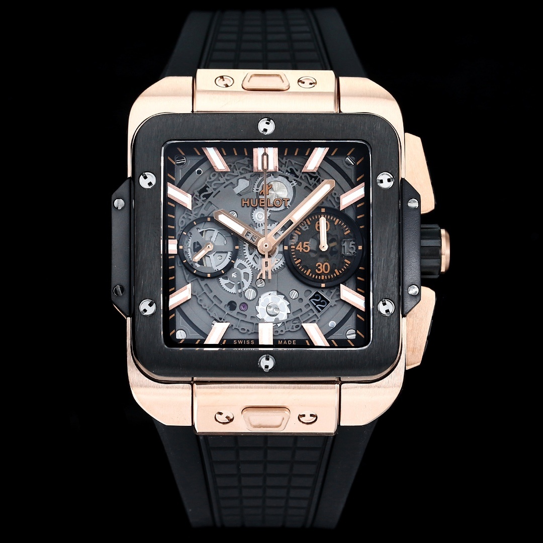 Hublot Big Bang, Square Bang Unico 42mm Textured Rubber Strap(1:1 replica)