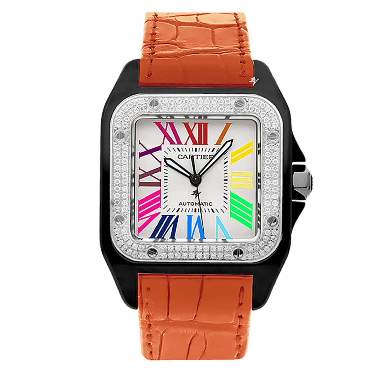 Fake Cartier Replica Watch Santos 100 Anniversary Rainbow Limited Edition Black Custom DLC-PVD(1:1 replica)