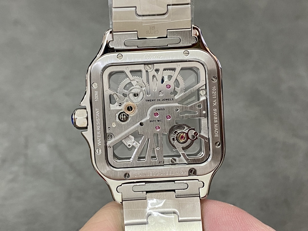 Fake Cartier Watch Santos large model mechanical movement Stainless Steel Skeleton Dial WHSA0015 TWF(1:1 replica)