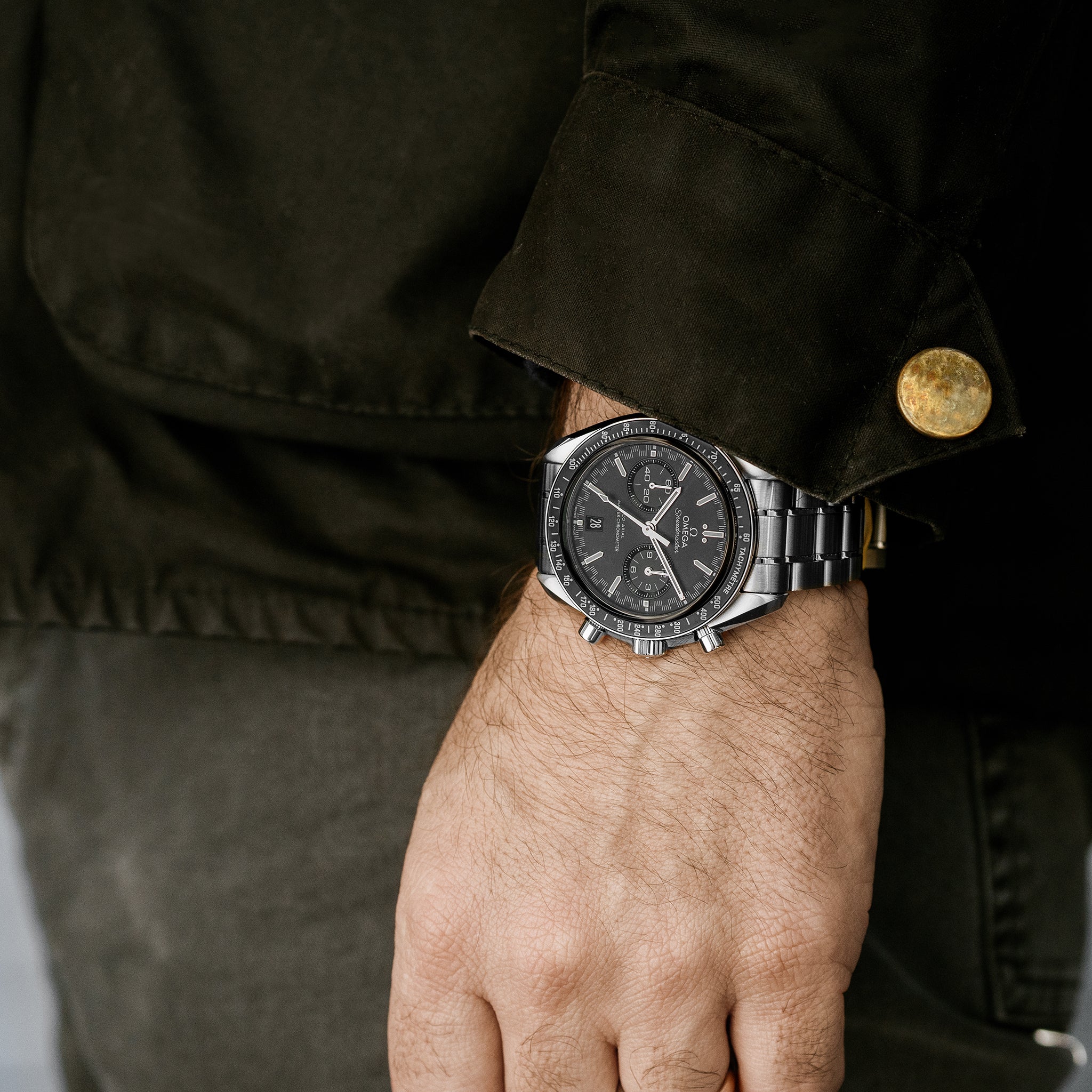 Speedmaster Racing Co-Axial Master Chronometer Chronograph 44.25mm Black Dial With White Accents On Bracelet(1:1 replica)