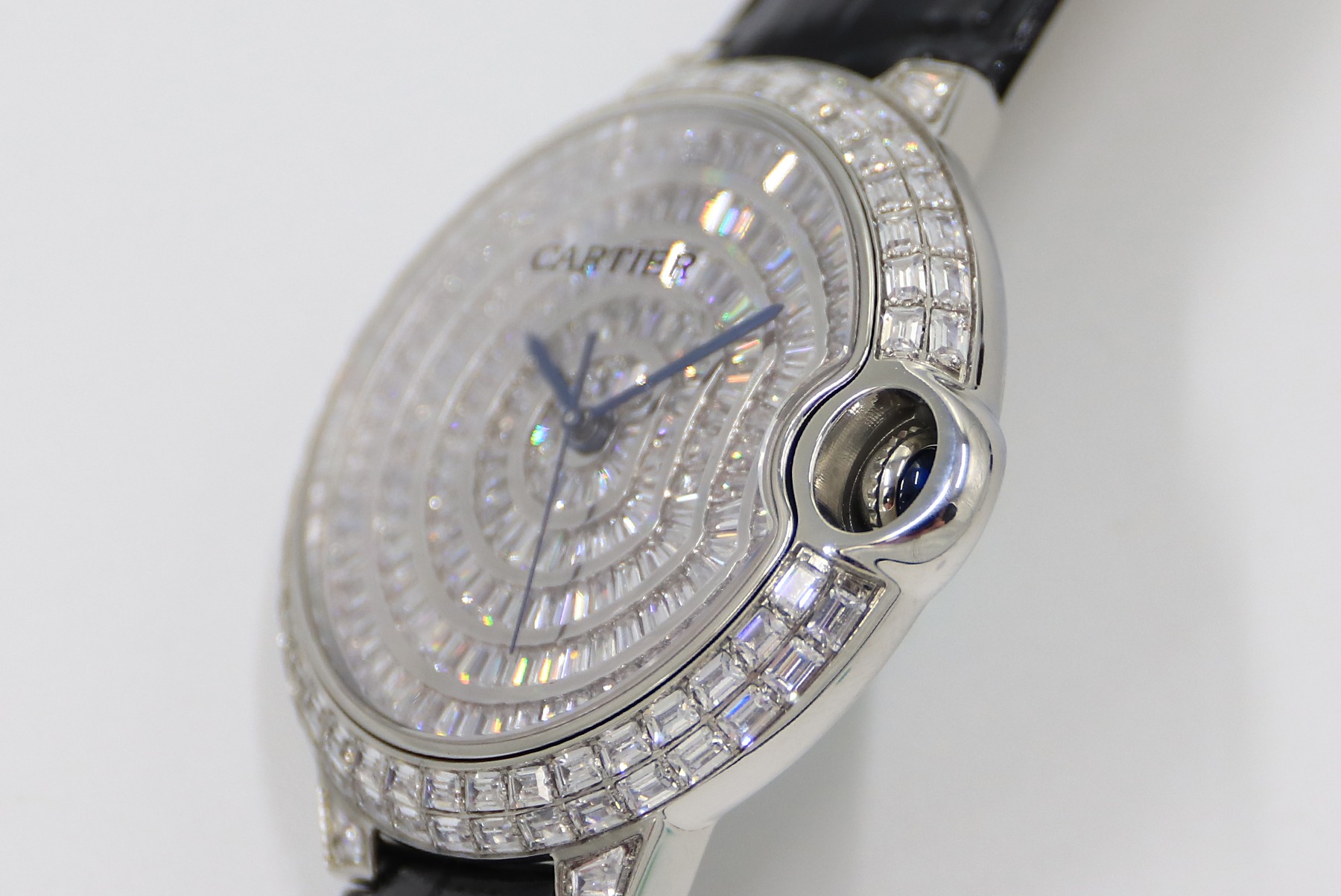 Cartier Blue Balloon Square Diamonds Full Sky Watch-White-Leather-42mm(1:1 replica)