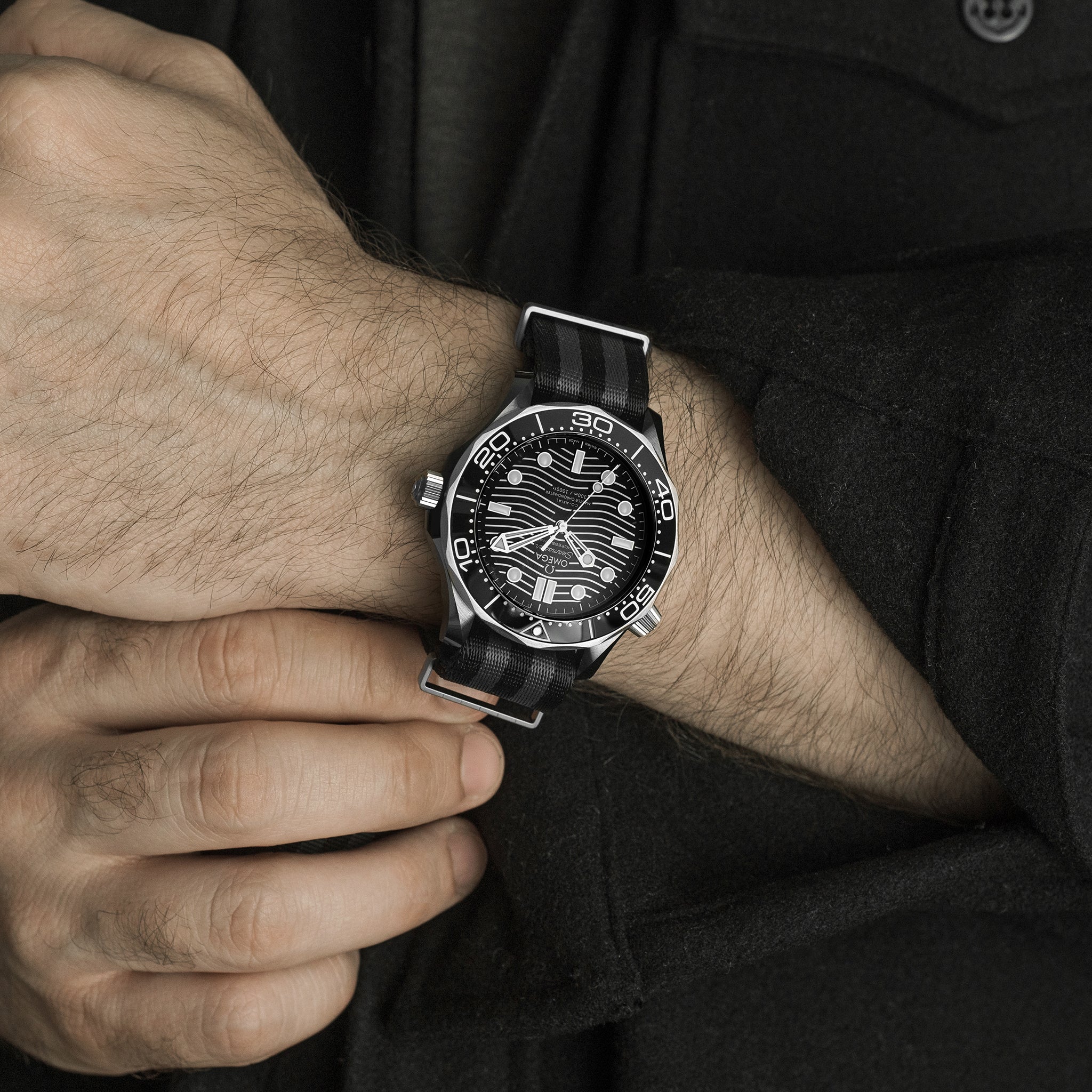 Seamaster Diver 300M Co-Axial Master Chronometer 43.5mm Black Ceramic On NATO Strap(1:1 replica)