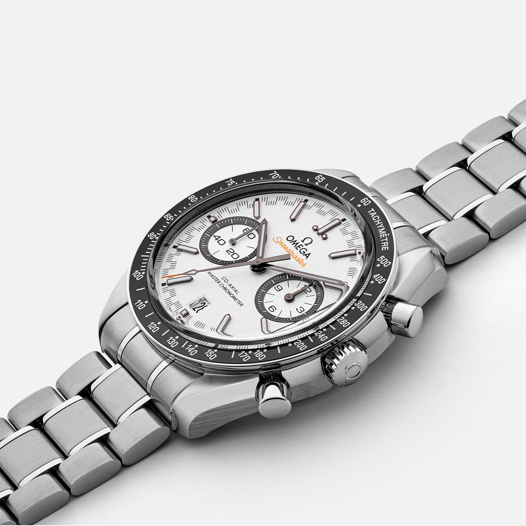 Speedmaster Racing Co-Axial Master Chronometer Chronograph 44.25mm White Dial On Bracelet(1:1 replica)