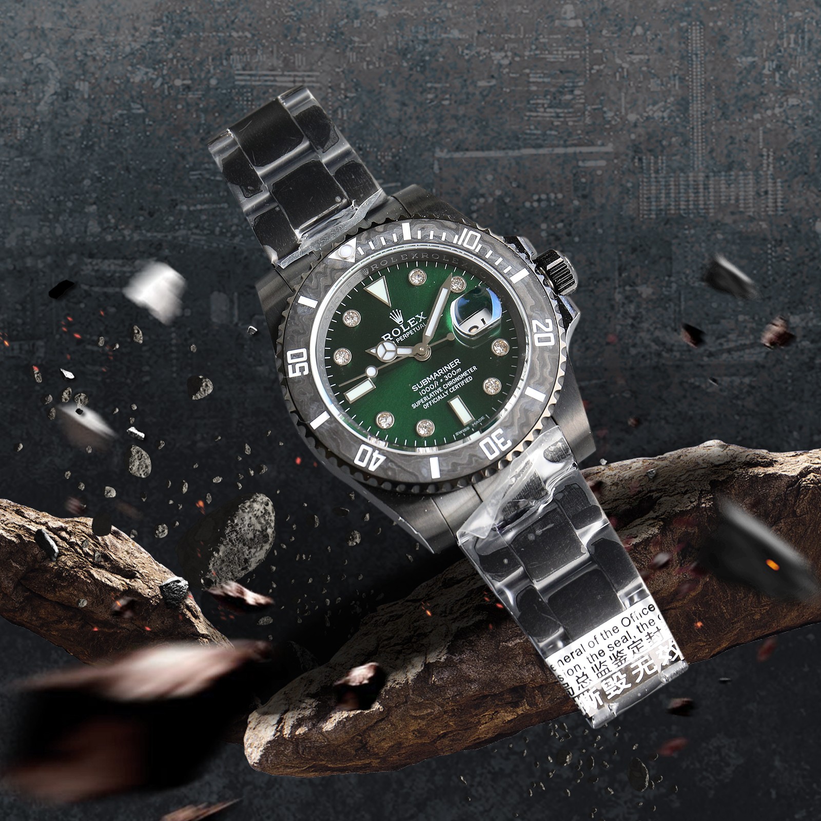 ROLEX Rolex Customized Submariner-Diamond Dial-Carbon Fiber Bezel-Black Green(1:1 replica)