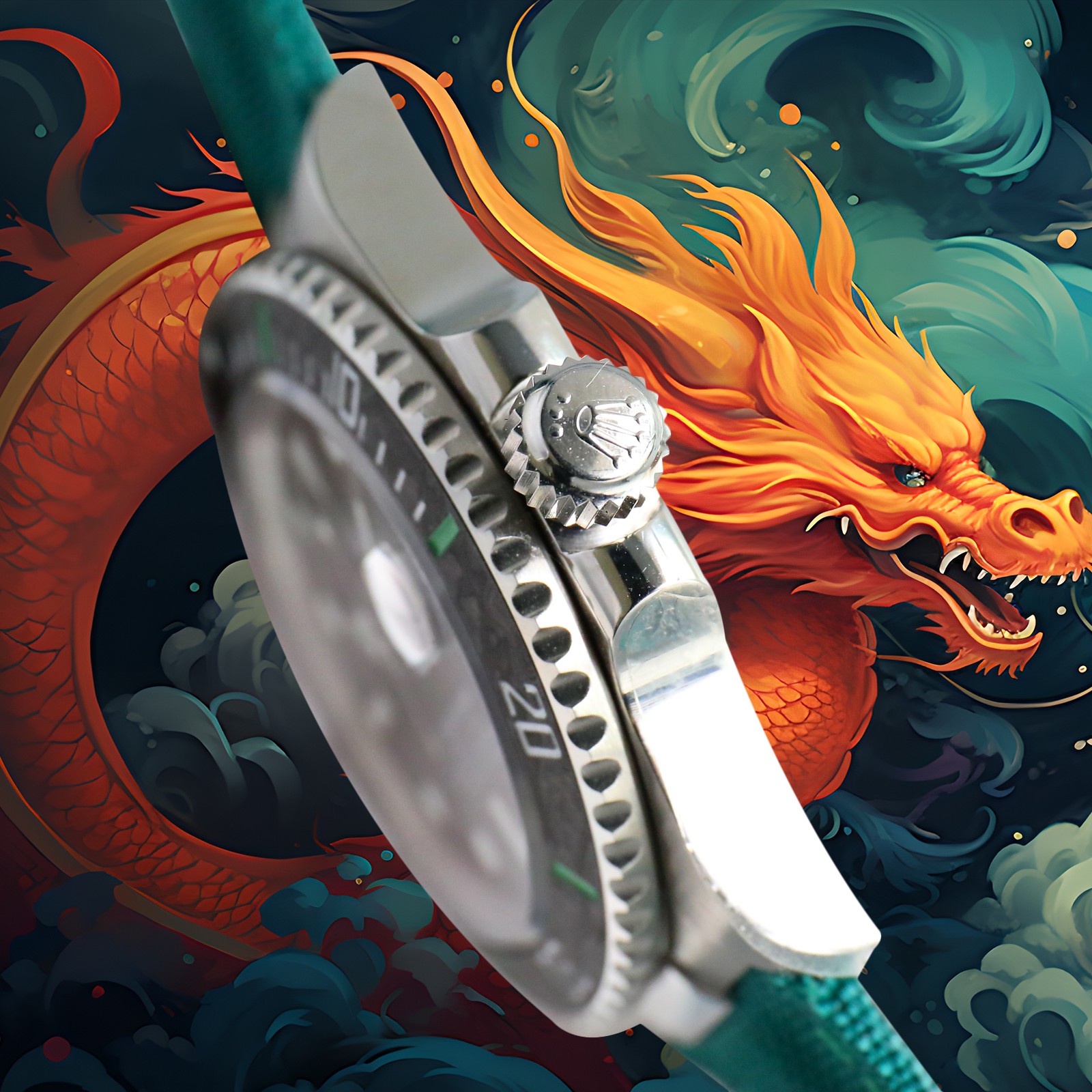 ROLEX Year of the Dragon Auspicious 🔥 🔥 Submariner Carbon Fiber Bezel - Velcro Strap - Green(1:1 replica)