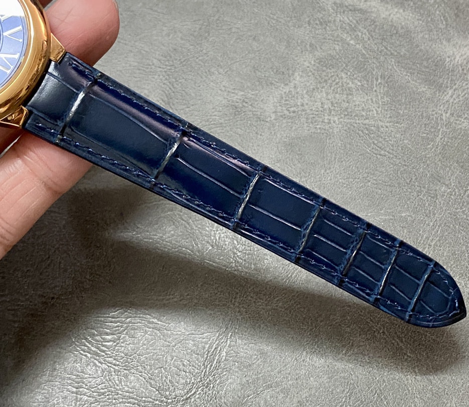 Ballon Bleu De Fake Cartier Watch Rose Gold 42mm Blue Dial Leather Strap WGBB0036 AF(1:1 replica)