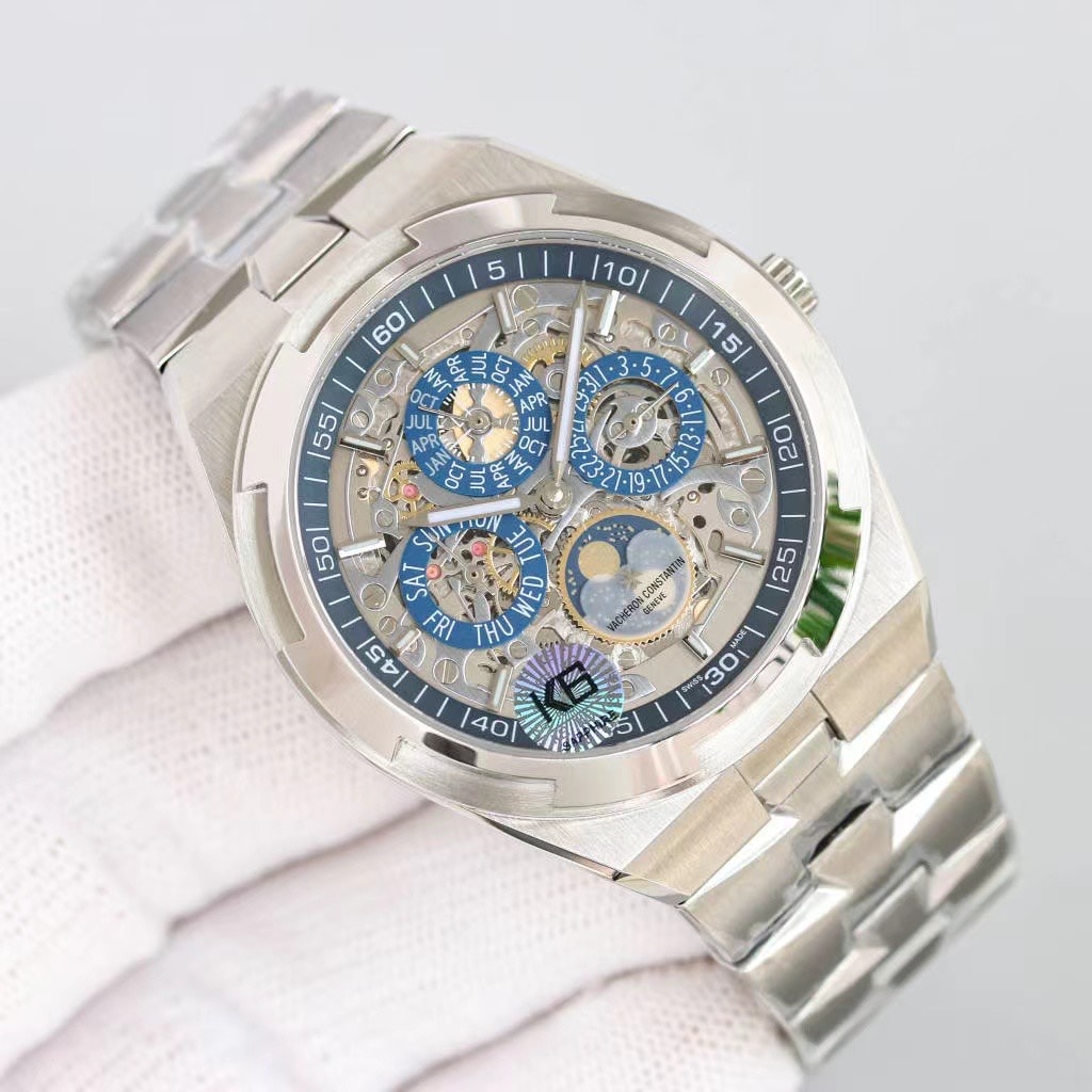 Fake Vacheron Constantin Replica Watch Overseas perpetual calendar ultra-thin skeleton Boutique Exclusive 41.5 MM WHITE GOLD 4300V/220G-B946(1:1 replica)